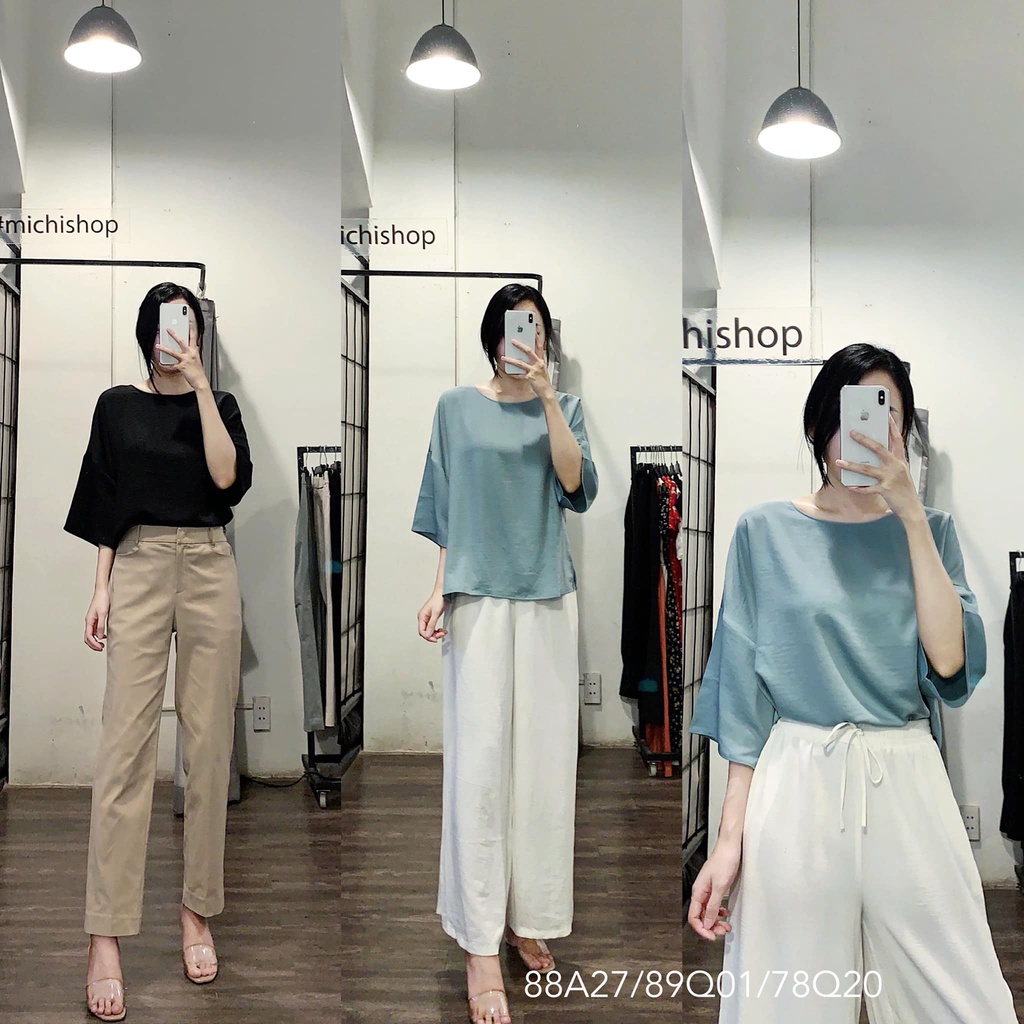 Áo lụa cánh dơi oversize nhẹ mát màu xanh ngọc-đen - 88A27