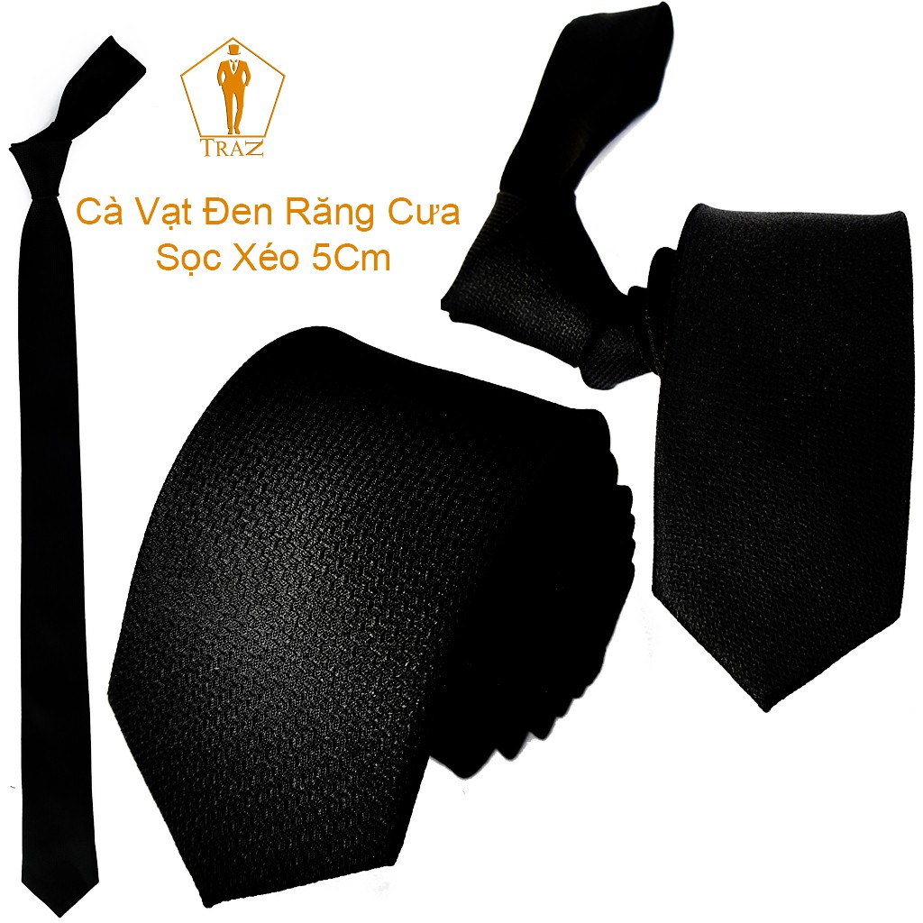 Ca Vat, Caravat, Cà Vạt, Cravat Đen Nam, Nữ Bản Nhỏ 5Cm Dây Kéo Thắt Sẵn