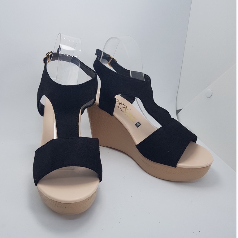 Giày Sandal Cao Gót Đế Xuồng 9p Quai Bản nối T