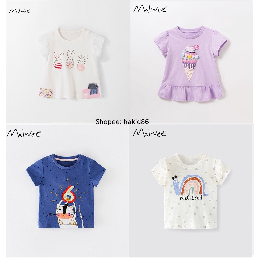 Áo thun bé gái Malwee, áo trẻ em cotton 10-28kg