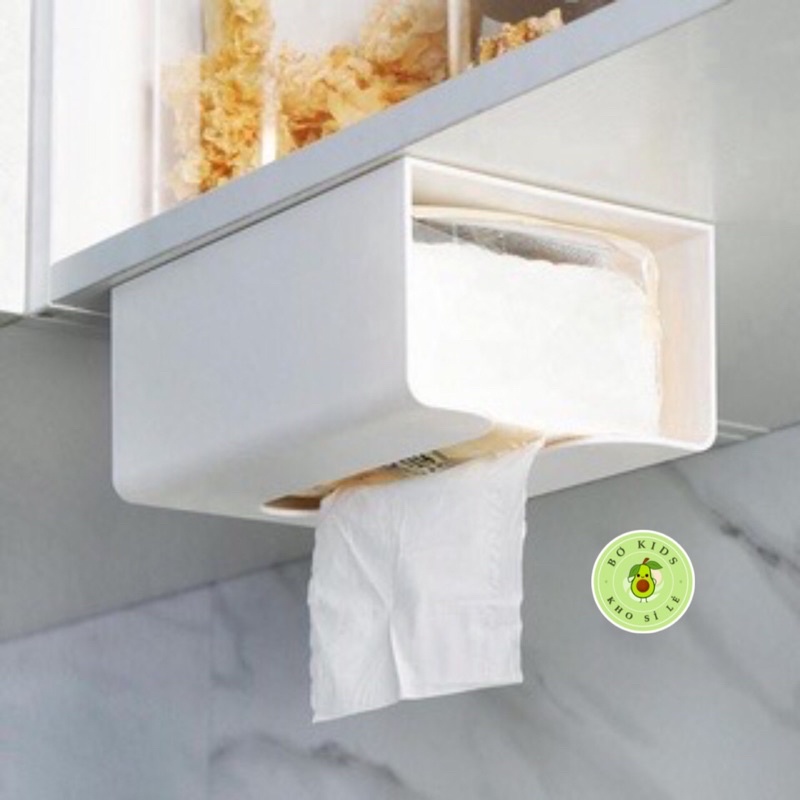 Hộp Đựng Khăn Giấy Dán Tường Nhà Tắm Nhà Bếp, Bàn Làm Việc Đựng Túi Rác Thông Minh ( Có Kèm Miếng Dán )