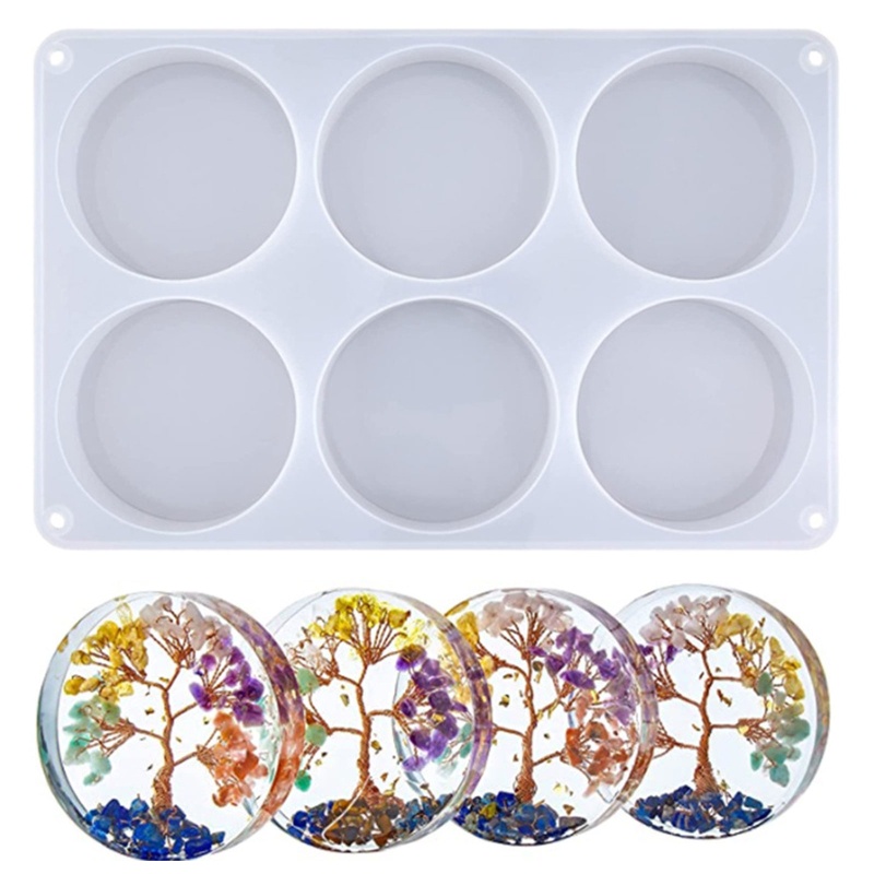 Khuôn Làm Đế Lót Ly 6 Ngăn Hình Tròn Bằng Nhựa Resin Epoxy Độc Đáo DIY