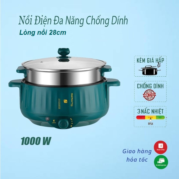 Nồi Lẩu Điện Mini, Nồi Điện Đa Năng Rán, Chiên, Xào, Hấp, Có Lớp Chống Dính Teflon Kèm Xửng Hấp (sp0001234)