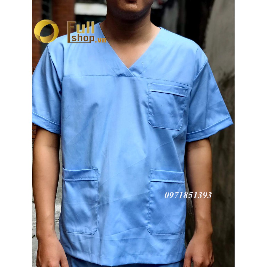 Bộ quần áo phẫu thuật cao cấp màu xanh dương bác sĩ, đồng phục thẩm mỹ viện, spa