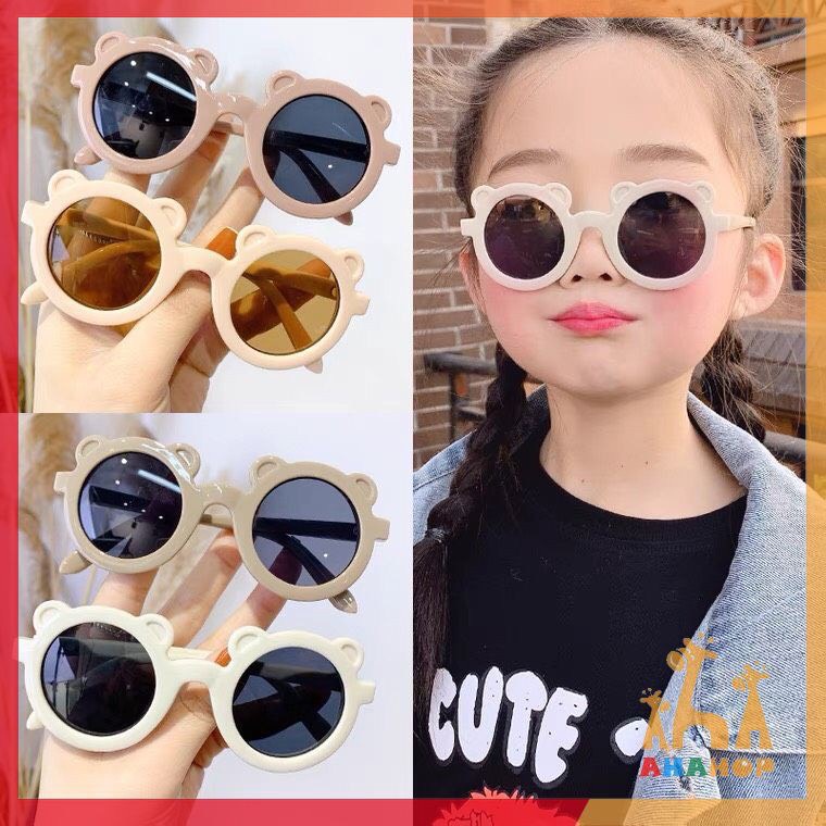 Kính râm Gọng tròn tai Gấu nhiều màu chống tia UV phong cách Hàn Quốc