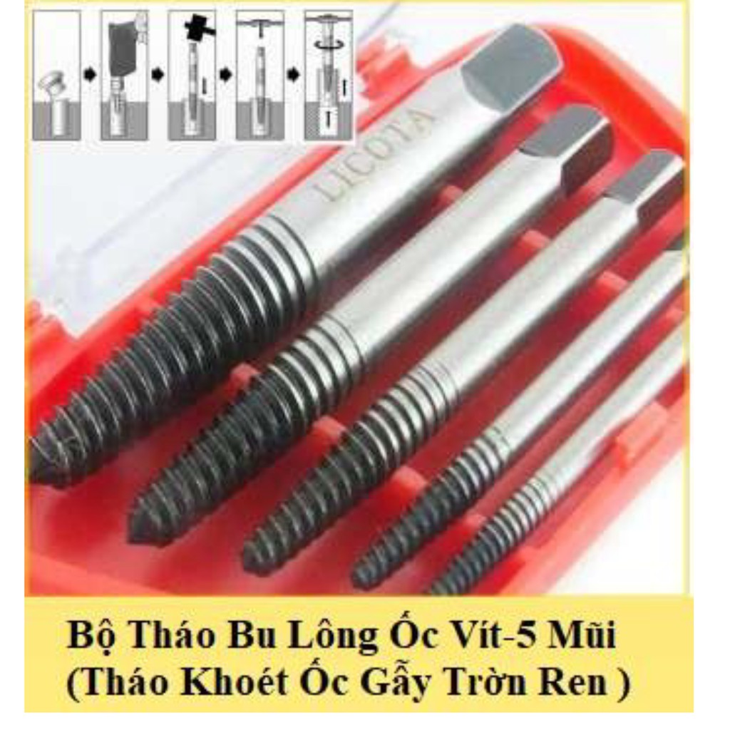 Bộ Tháo Bu Lông Ốc Vít-5 Mũi (Tháo Khoét Ốc Gẫy Trờn Ren ) BO5OCVIT01