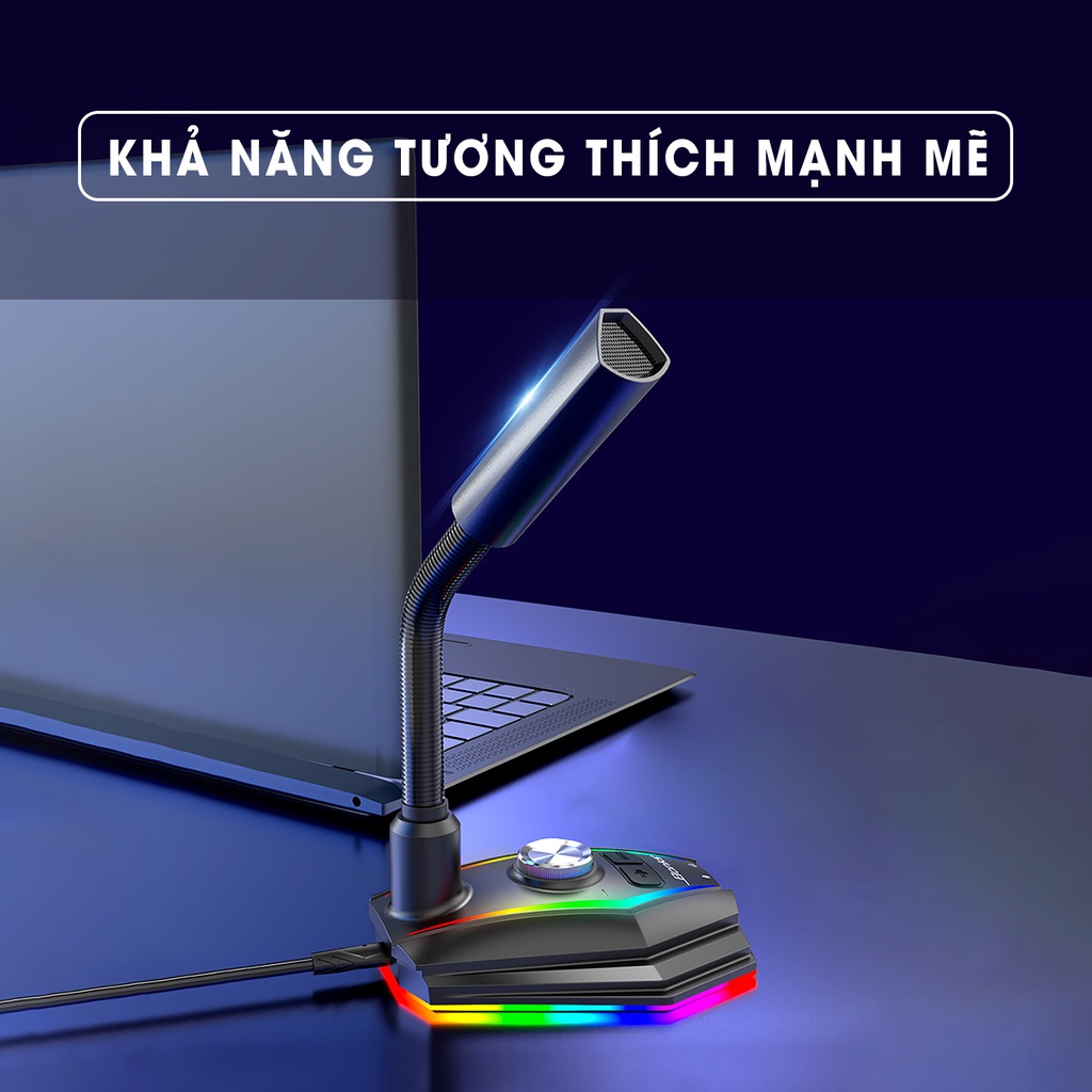 Micro thu âm để bàn SIDOTECH M2 led rgb mic lọc âm chống ồn quay 360 độ cổ ngỗng livestream trò chuyện máy tính laptop