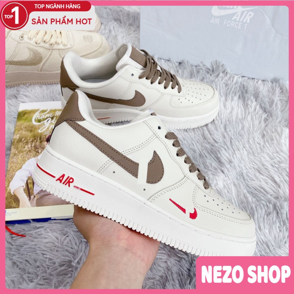 Giày_Nike Air Force 1, Giày AF1 Thể Thao Nâu Vệt Đỏ Thời Trang Hàng Đẹp Full Box Tặng Kèm Phụ Kiện