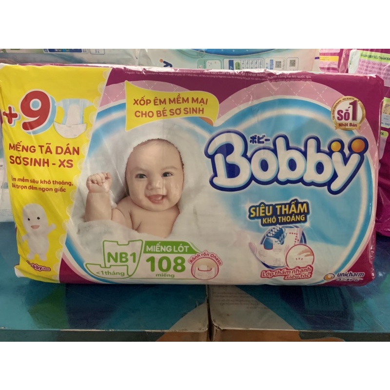 Miếng lót Bobby Newborn 1 108 miếng + 9 XS