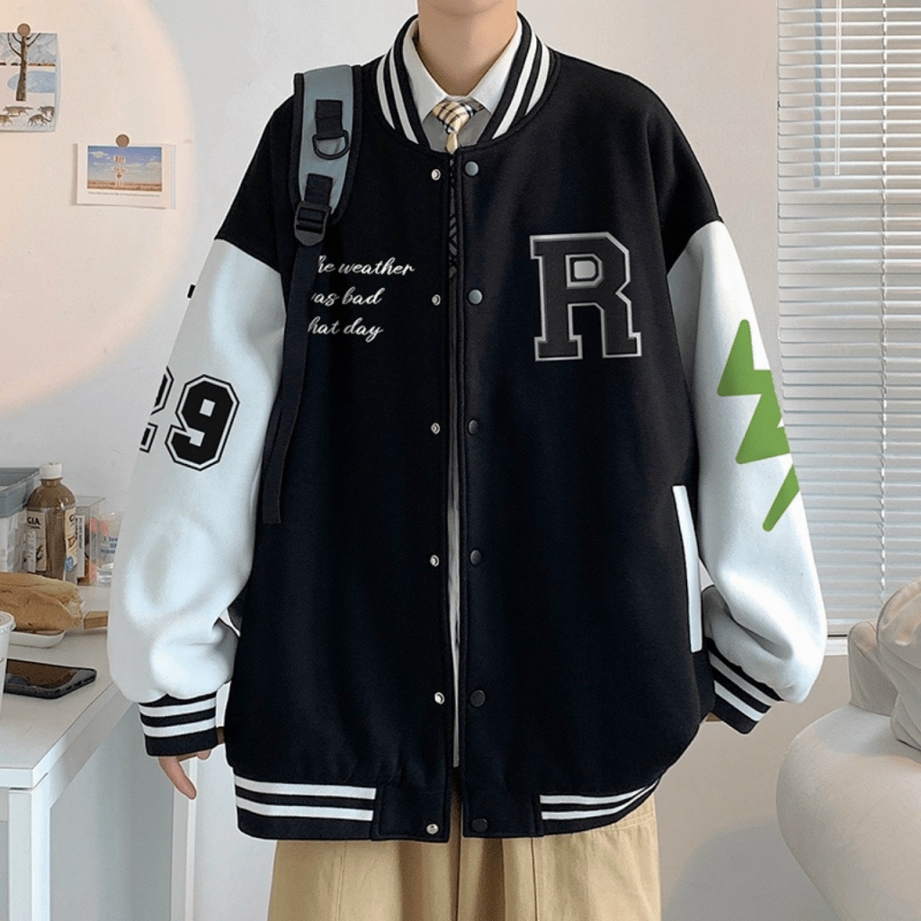 (FREE SHIP) ÁO KHOÁC BOMBER NAM HỌA TIẾT CHỮ R TIA SÉT CÁNH TAY THỜI TRANG CÁ TÍNH SÀNH ĐIỆU TK 2022