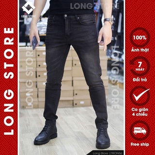 Quần jean nam đen bạc cao cấp ống đứng dáng ôm skinny chất bò co giãn đẹp chuẩn Hàn Quốc có big size Tron56