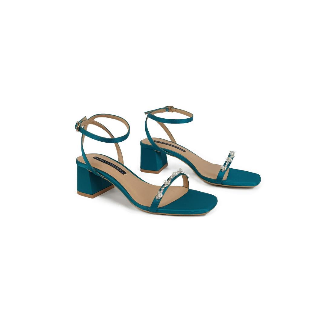 Sandal gót vuông 5p quai ngang đính đá PEARL HADU M597 - BH 24 tháng