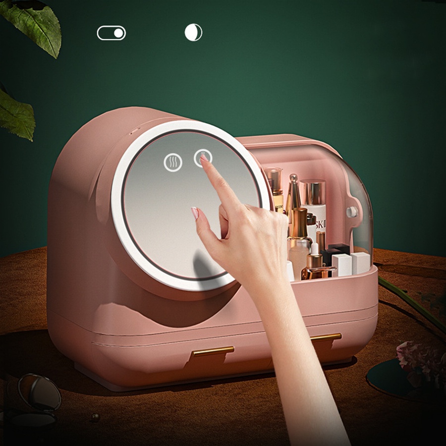 Tủ đựng đồ nữ trang có gương led xịn xò, Hộp đựng đồ trang điểm để bàn