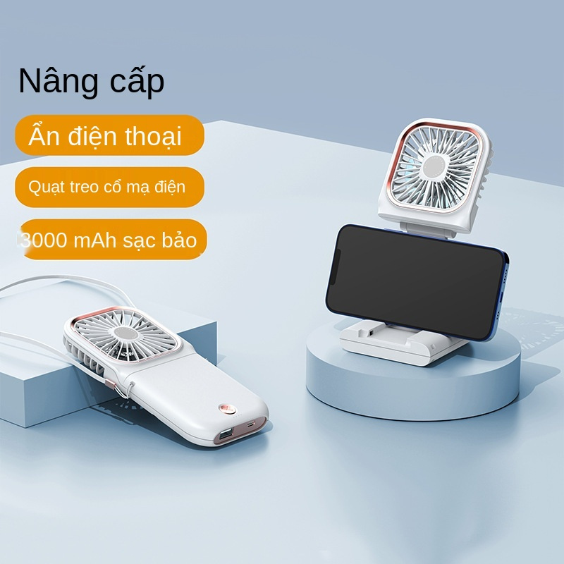 ☄◙☸Quạt gấp usb đa năng dự phòng điện giá đỡ thoại di động treo cổ mini để bàn cầm tay