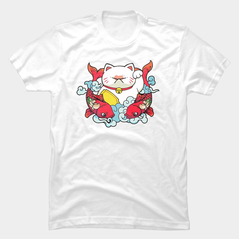 [Dou] Áo Thun Unisex Cotton Nam Nữ Trắng Đen Hoạt Tiết Mèo Nhí Nhố