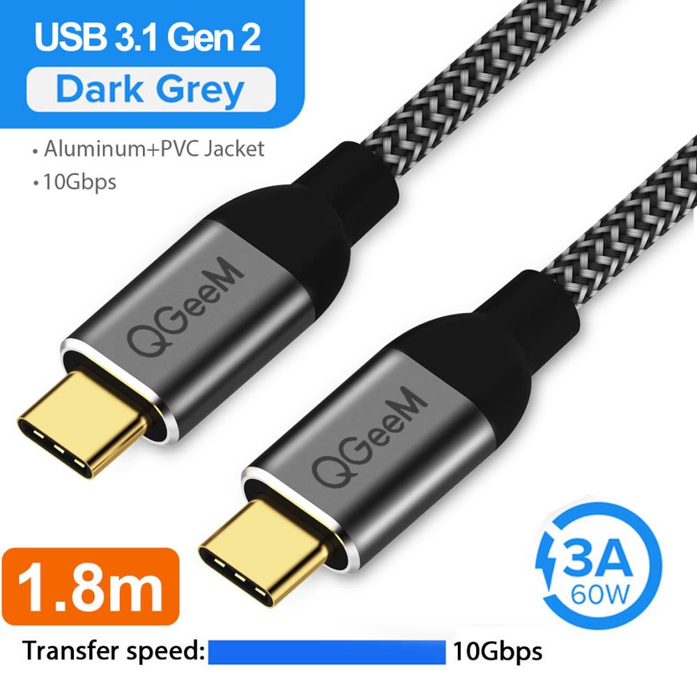 Cáp sạc nhanh QGeeM cổng USB 3.1 mạ vàng Type C to Type C 3A PD 60W , dây bện sợi nylong cao cấp - Hàng Chính Hãng