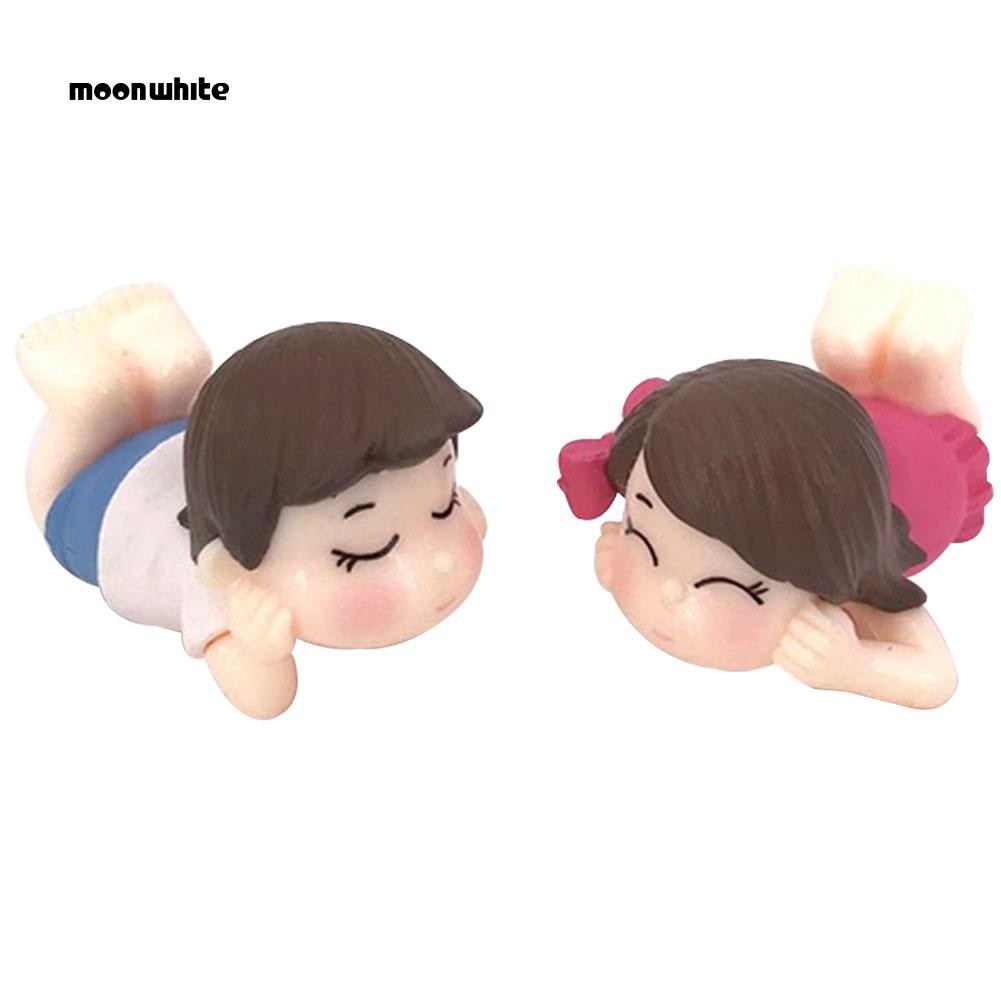 Set 2 Tượng Đôi Tình Nhân Nằm Trên Mặt Trước Dễ Thương Trang Trí Tiểu Cảnh