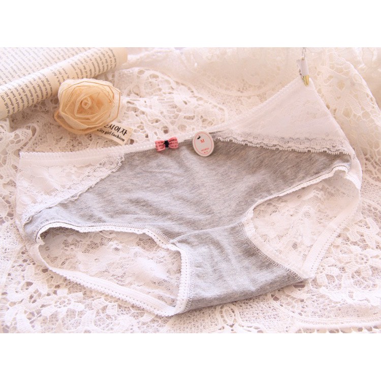 Quần Lót Ren Nữ phối Cotton đính nơ nhỏ đáng yêu gợi cảm sexy siêu nữ tính mã 8033