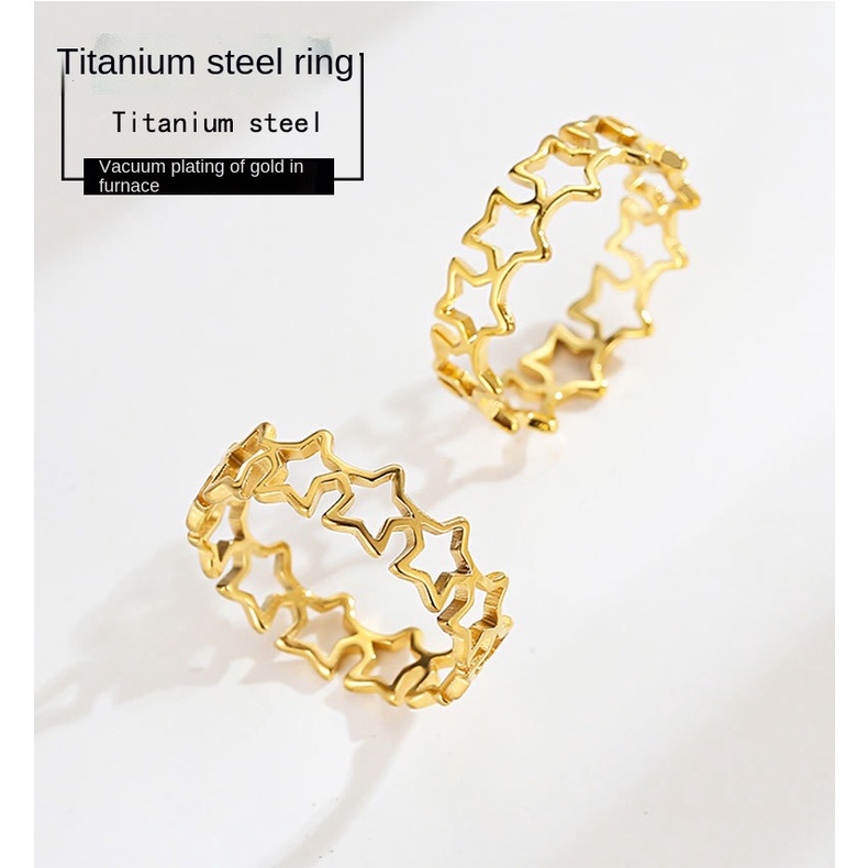 Nhẫn Hình Ngôi Sao Năm Cánh Bằng Thép Titan Không Phai Màu Độc Đáo Phong Cách Âu Mỹ