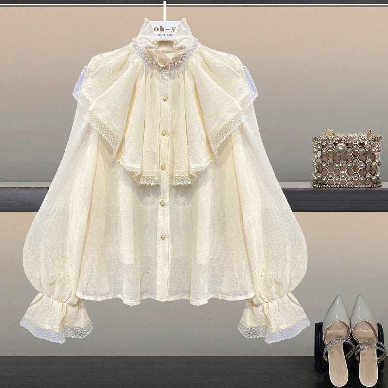 Áo sơ mi nữ tiểu thư pha ren dáng bánh bèo cổ trụ mới SHOP DUYÊN CƯỜNG 03