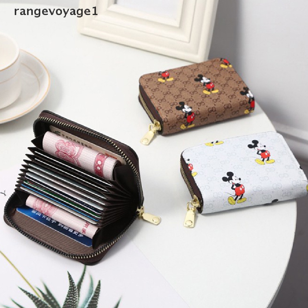 DISNEY Ví Ngắn Cỡ Nhỏ Có Khóa Kéo Họa Tiết Chuột Mickey Minnie Dễ Thương Cho Nữ