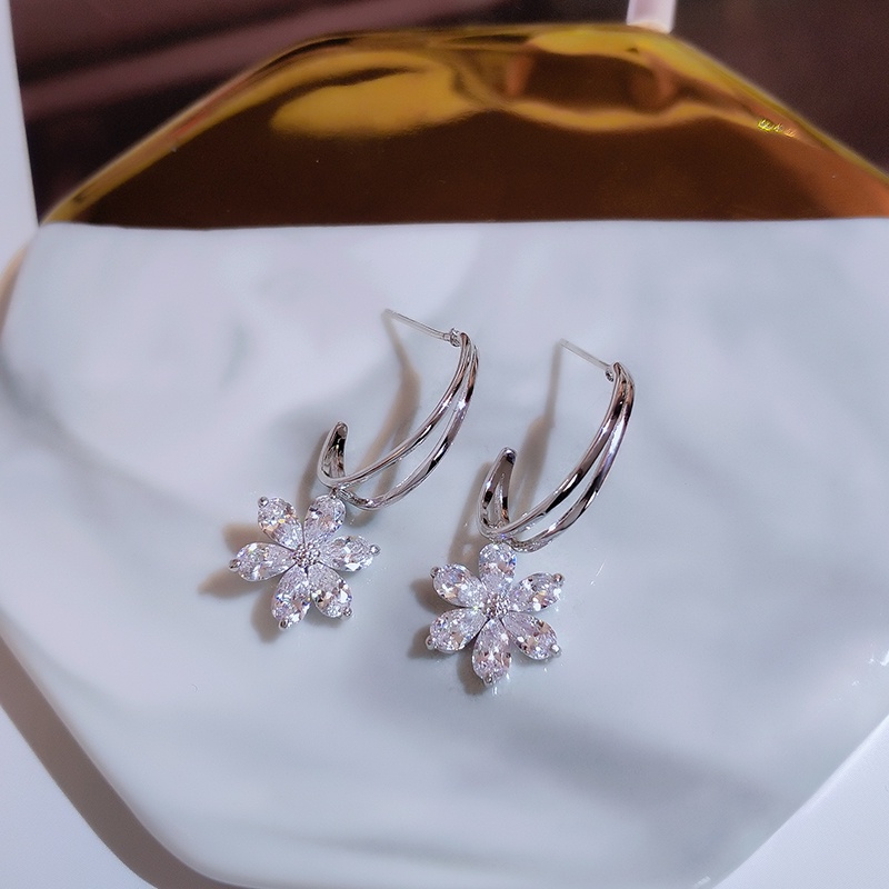 Khuyên tai JIUDUOLAN mặt bông hoa đính đá zircon mạ vàng 18K sáng bóng thời trang Hàn Quốc thanh lịch cho nữ
