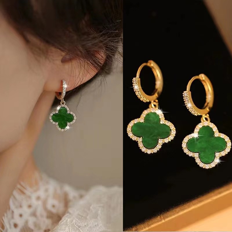 Bông Tai Hình Cỏ Bốn Lá Đính Đá Thời Trang Chất Lượng Cao Cho Nữ