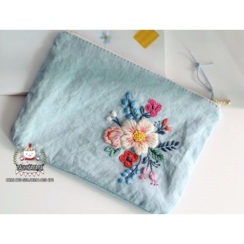 Túi xách linen - Ví Nữ Cầm tay Thêu Tay Thủ Công vải linen - Túi Thêu Handmade - Bách hóa Na Na