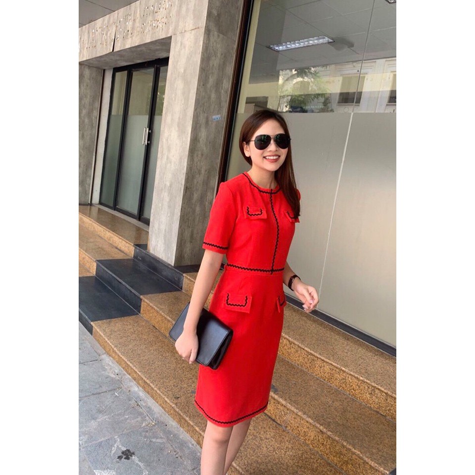 Đầm T.opshop đỏ phối chỉ đen