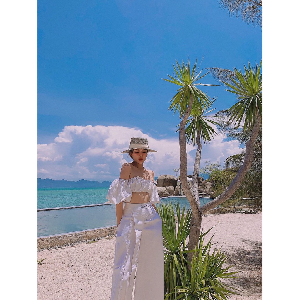 (HÌNH THẬT) Áo Xếp Ly Ngực Tay Phồng CROPTOP (TRẮNG) | BigBuy360 - bigbuy360.vn