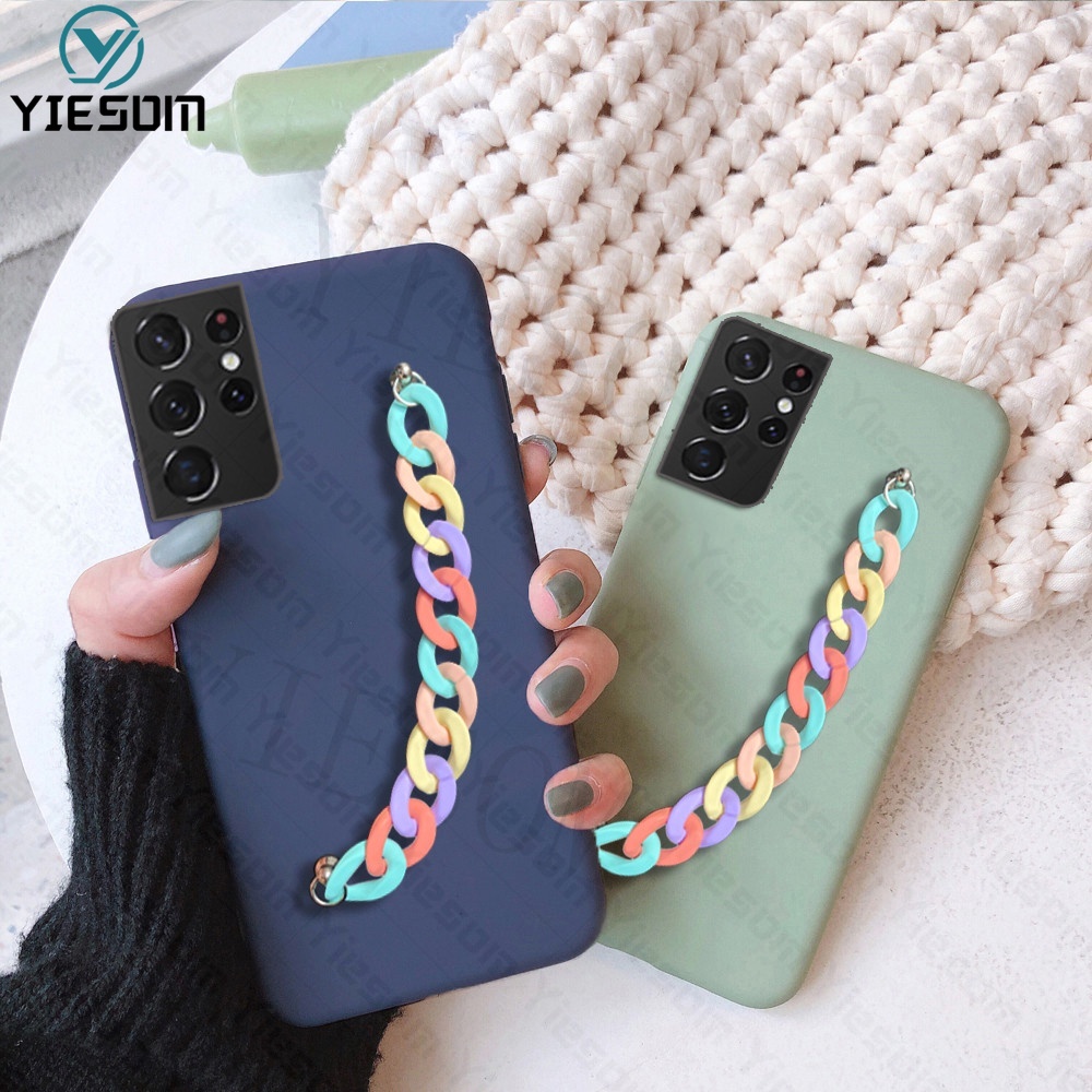 Ốp Điện Thoại TPU Dẻo Màu Sắc Ngọt Ngào Kèm Vòng Đeo Tay Cho Samsung Galaxy S22 S21 Ultra S22 Plus S21FE