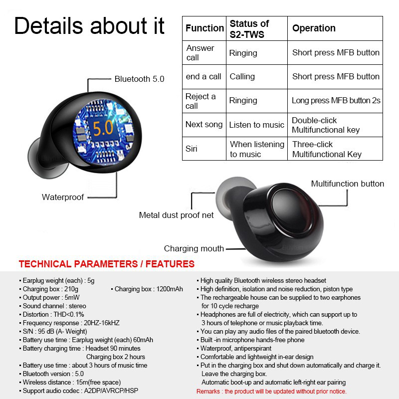 Giảm giá 70% Tai nghe nhét trong không dây Bluetooth5.0 , PINK Giá gốc 703,000 đ - 17C91