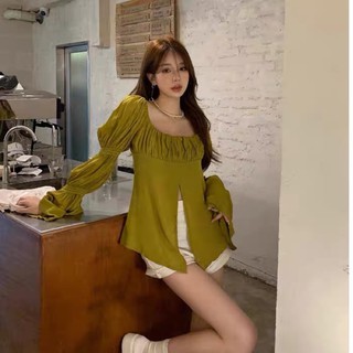 Áo xẻ cổ vuông  retro { oder taobao }