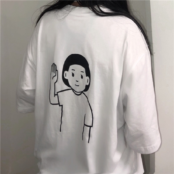 Áo thun tay ngắn dáng rộng in họa tiết hoạt hình thời trang mùa hè cho các cặp đôi