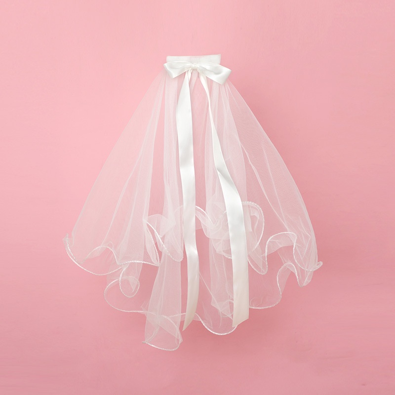 Mạng che mặt hai lớp đính ngọc trai giả trang điểm cho cô dâu