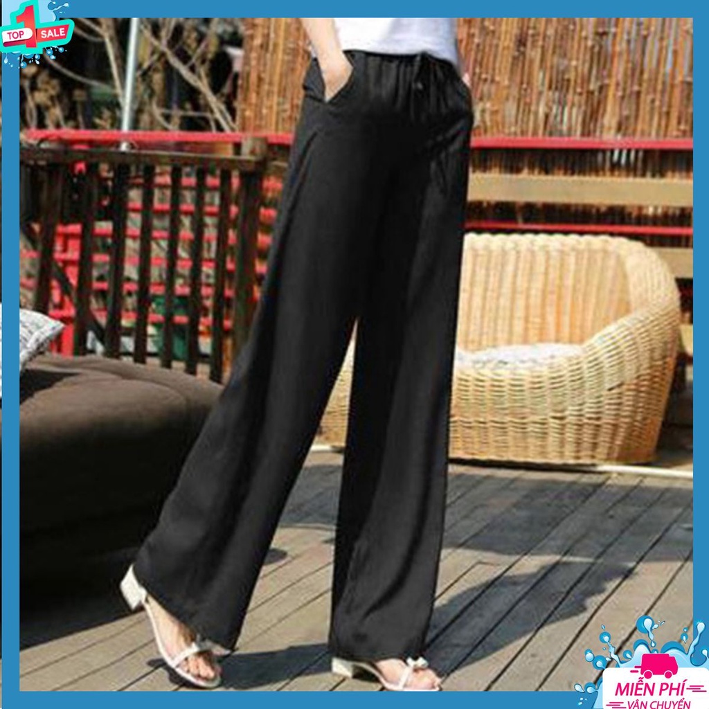 [Siêu sale] Quần Dài Ống Rộng Culottes Nữ Chất Liệu Thô Đũi Cạp Chun Dây Rút Nhiều Màu Lựa Chọn