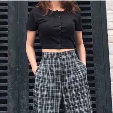 Áo Croptop Nữ Tay Ngắn Dáng Ôm Khóa Cúc, áo thun nữ ngắn tay, Croptop Nữ Tay Ngắn phong cách Ulzzang