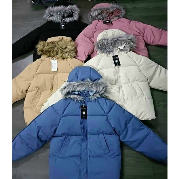 Áo phao béo áo phao nữ mũ lông phong cách hàn quốc