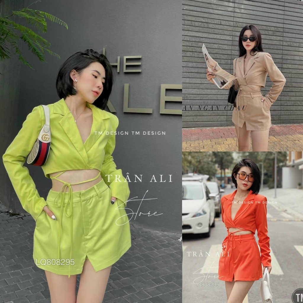 Sét bộ đồ nữ áo vest dài tay kết nơ dây phối chân váy xinh xắn giúp nàng nổi bật dự tiệc, đi biển