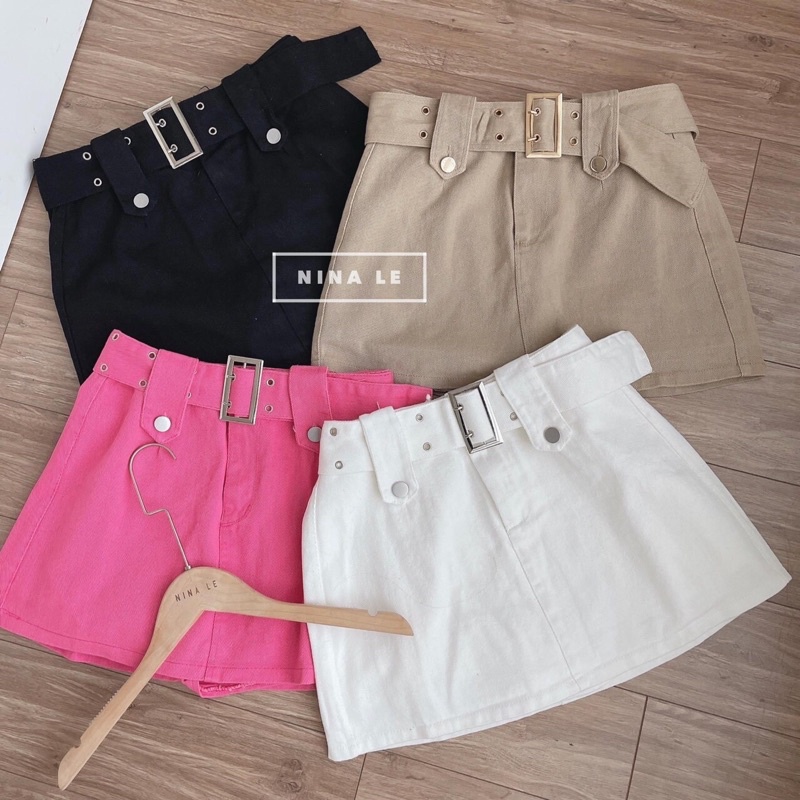Chân váy kaki phối đai nút trước kèm dây nịt(có quần lót trong) s TT0706