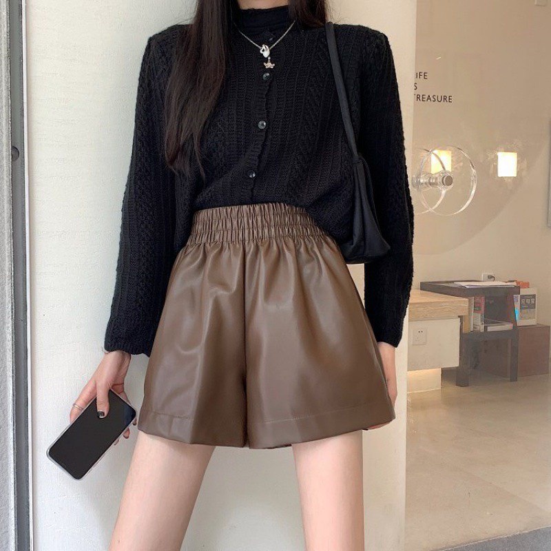 Quần Short Da Nữ Thời Trang - Quần sooc Da Cạp Chun To ống rộng Dáng Xòe Hàng Cao Cấp q504 sutano