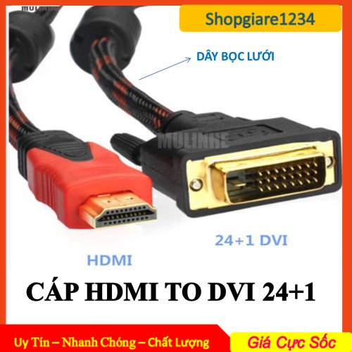 Cáp HDMI to DVI 24+1 (Loại Tốt) - Dây bọc dù - Dài 1.5m