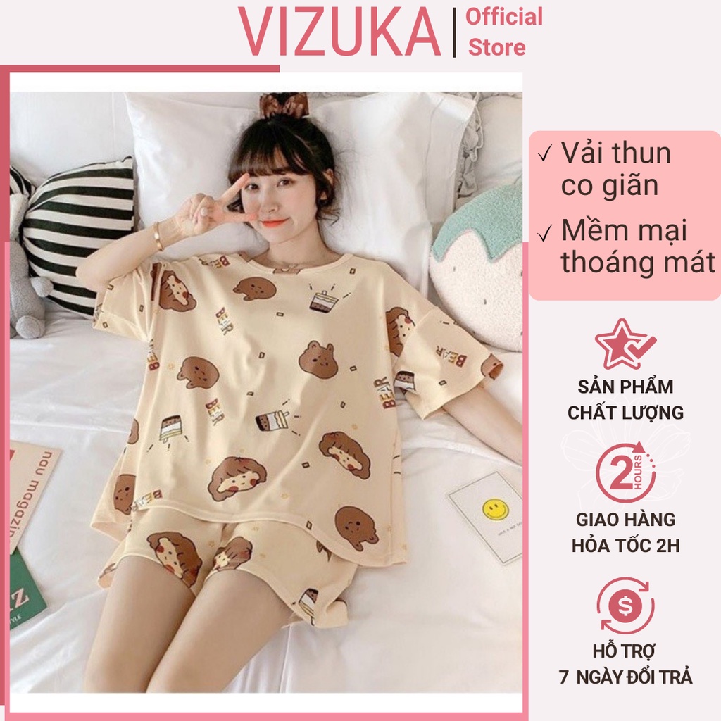 Đồ bộ nữ đùi mặc nhà ngủ hoạt hình dễ thương mùa hè chất cotton thun sữa VIZUKA