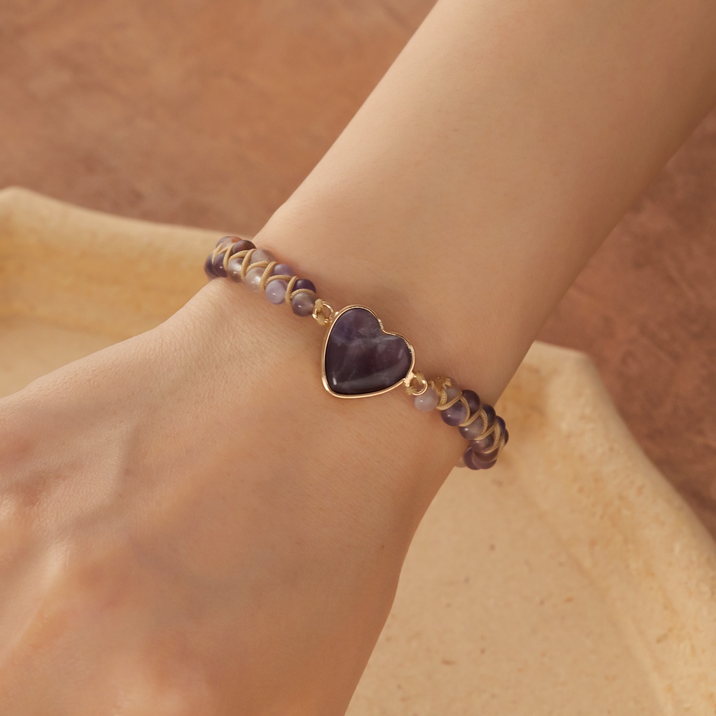 Vòng đeo tay RINHOO FRIENDSHIP chuỗi hạt đá mặt trái tim thời trang cho nữ