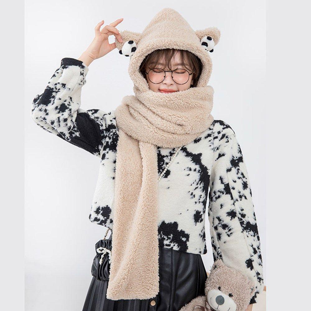 Set Mũ Khăn Choàng Cổ Dày Dặn Mềm Mại Đính Tai Gấu Trúc Dễ Thương