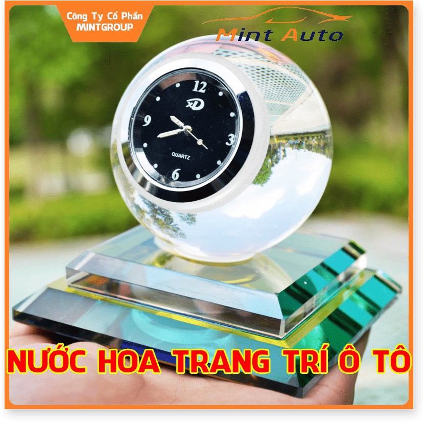 Nước hoa ô tô đồng hồ tinh cầu thủy tinh trang trí taplo ô tô, bàn làm việc cao cấp - sang trọng