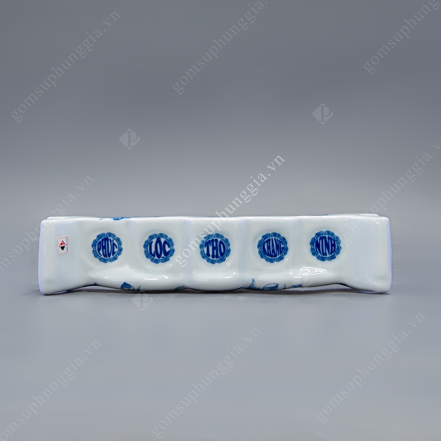 Bộ kỷ 3-5 chén rượu dáng NGAI men Lam Trắng Trơn họa tiết hoa sen, đồ thờ cúng Phùng Gia - Gốm sứ Bát Tràng cao cấp