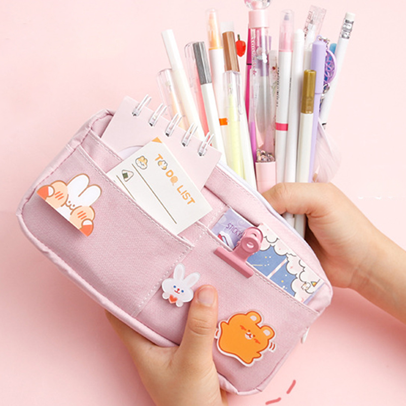 Túi Đựng Bút Đa Năng Bằng Vải Canvas Họa Tiết Hoạt Hình Xinh Xắn