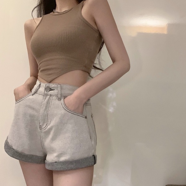 Quần Short Denim Lưng Cao Ống Rộng Thời Trang Mùa Hè Cho Nữ