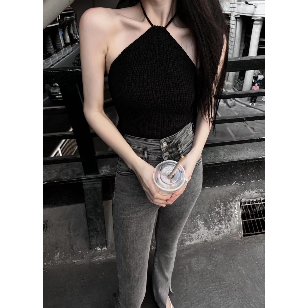 Cocory vn Áo Croptop Dệt Kim Trễ Vai Thời Trang Mùa Hè Quyến Rũ Dành Cho Nữ